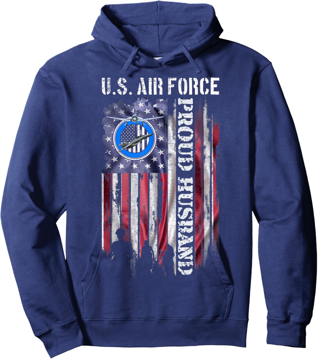 Vintage USA American Flag US Air Force Proud Veteran Husband Hoodie - Hoodie | Navy