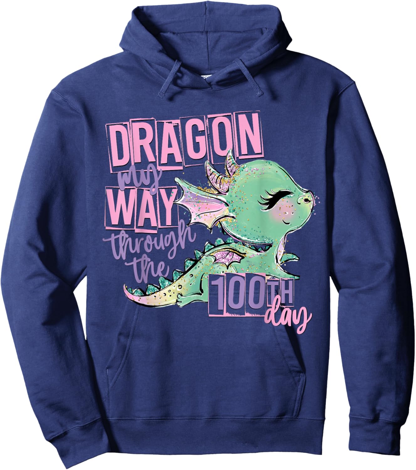 Dragon My Way Through the 100th Day of School Teacher Kids Hoodie - Hoodie | Navy