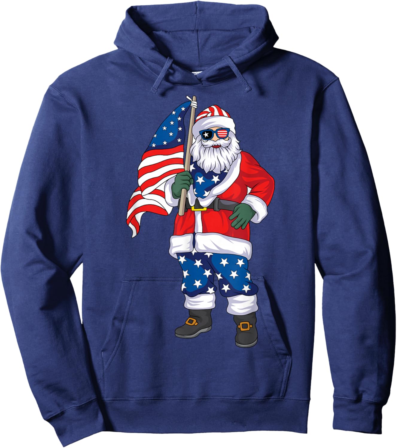Patriotic Santa American Christmas 4th of July Santa Hoodie - Hoodie | Navy