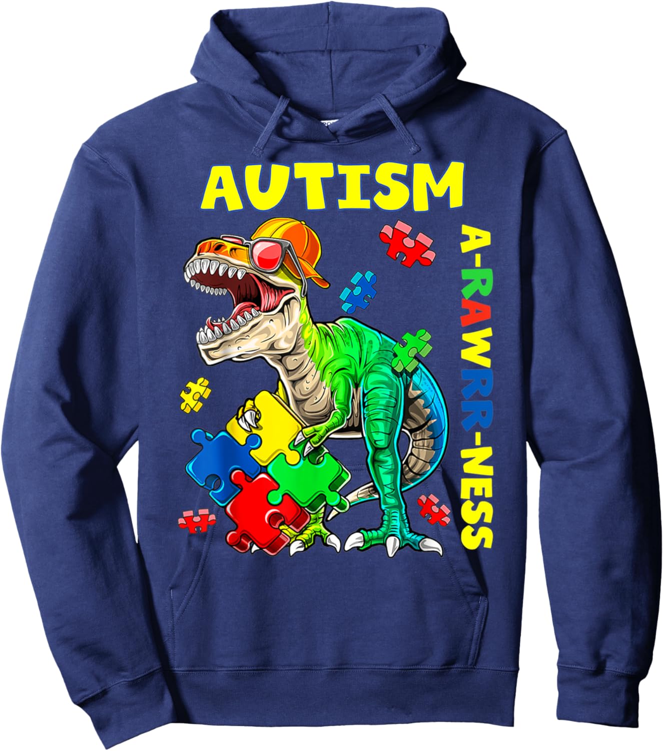 Autism Awareness Dino Autistic Toddler Boys Cute Dinosaur Hoodie - Hoodie | Navy