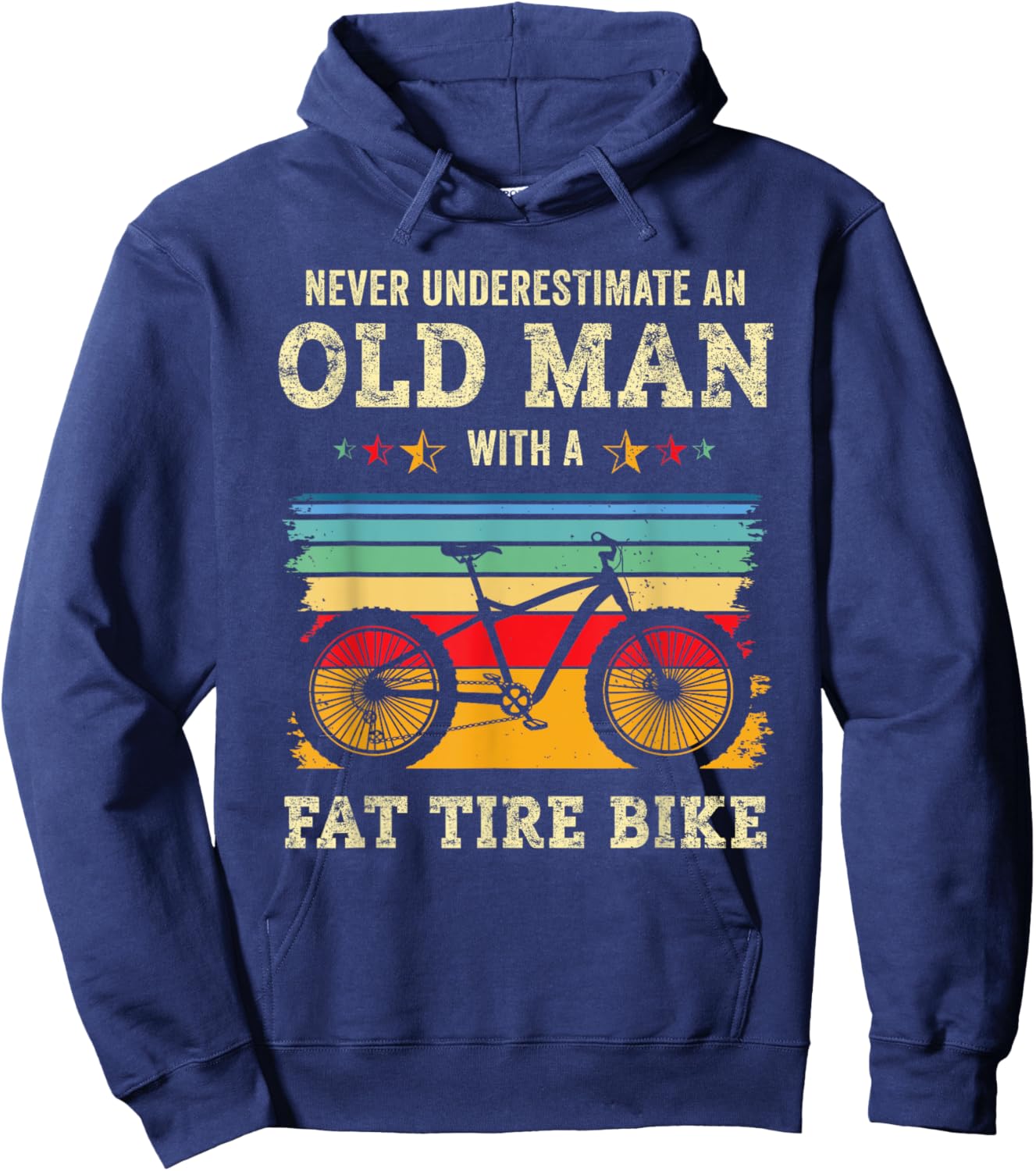 Funny Old Man Fat Bike Tire Fatbike Dad Grandpa Snow Biking Hoodie - Hoodie | Navy