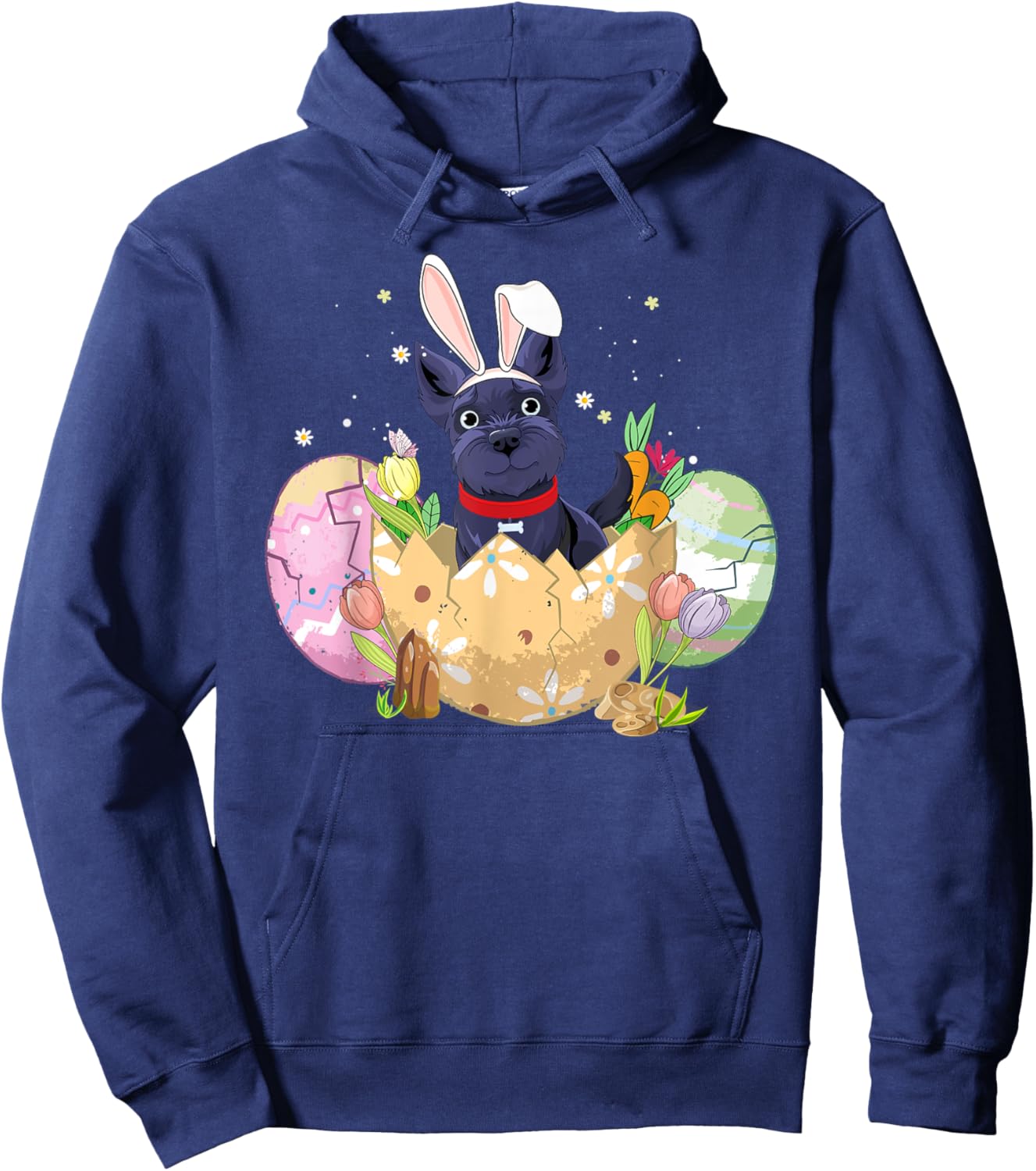 Funny Easter Eggs Scottie Bunny Dog Lover Christians Women Hoodie - Hoodie | Navy