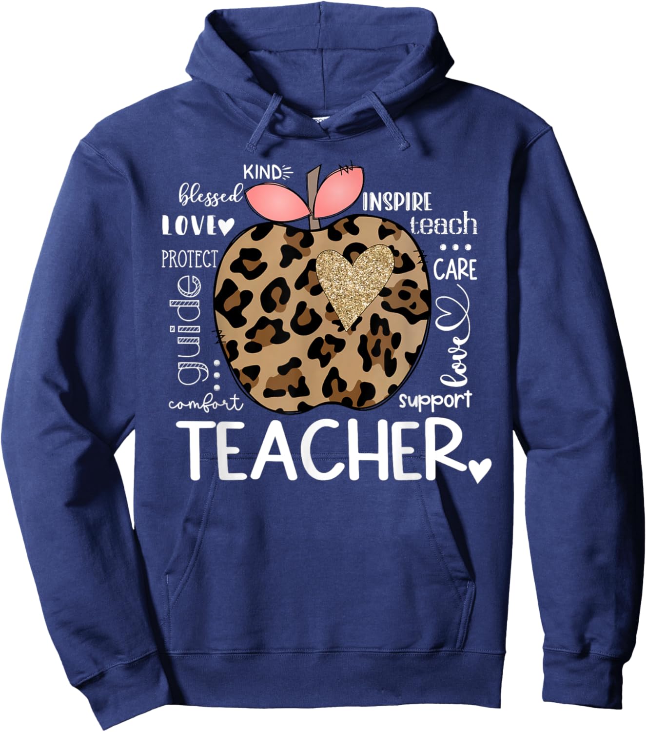 Teacher Life Leopard Apple Teacher's Day Back to School Hoodie - Hoodie | Navy