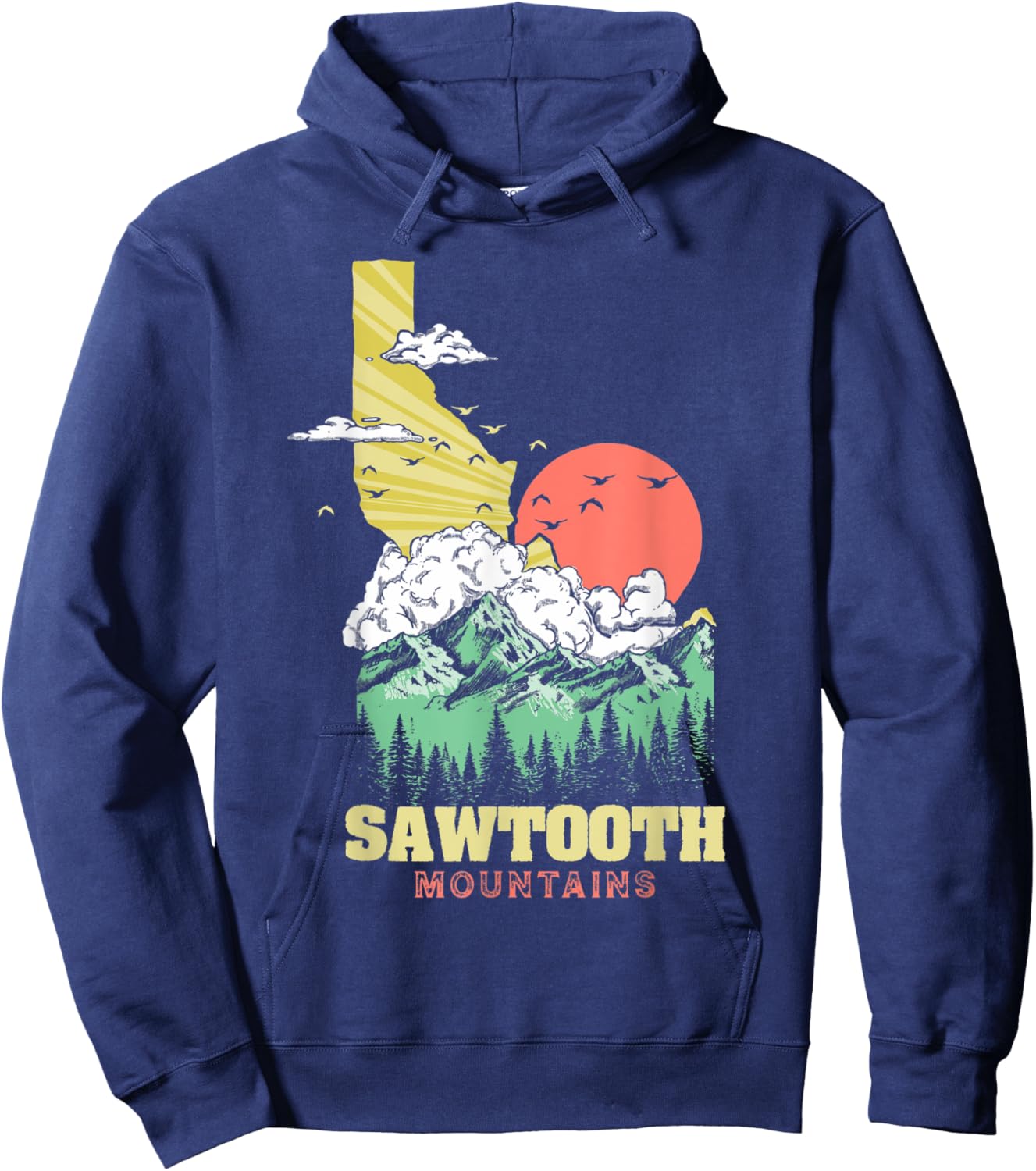 Sawtooth Mountains Idaho Outdoors Nature Vintage Retro Hoodie - Hoodie | Navy