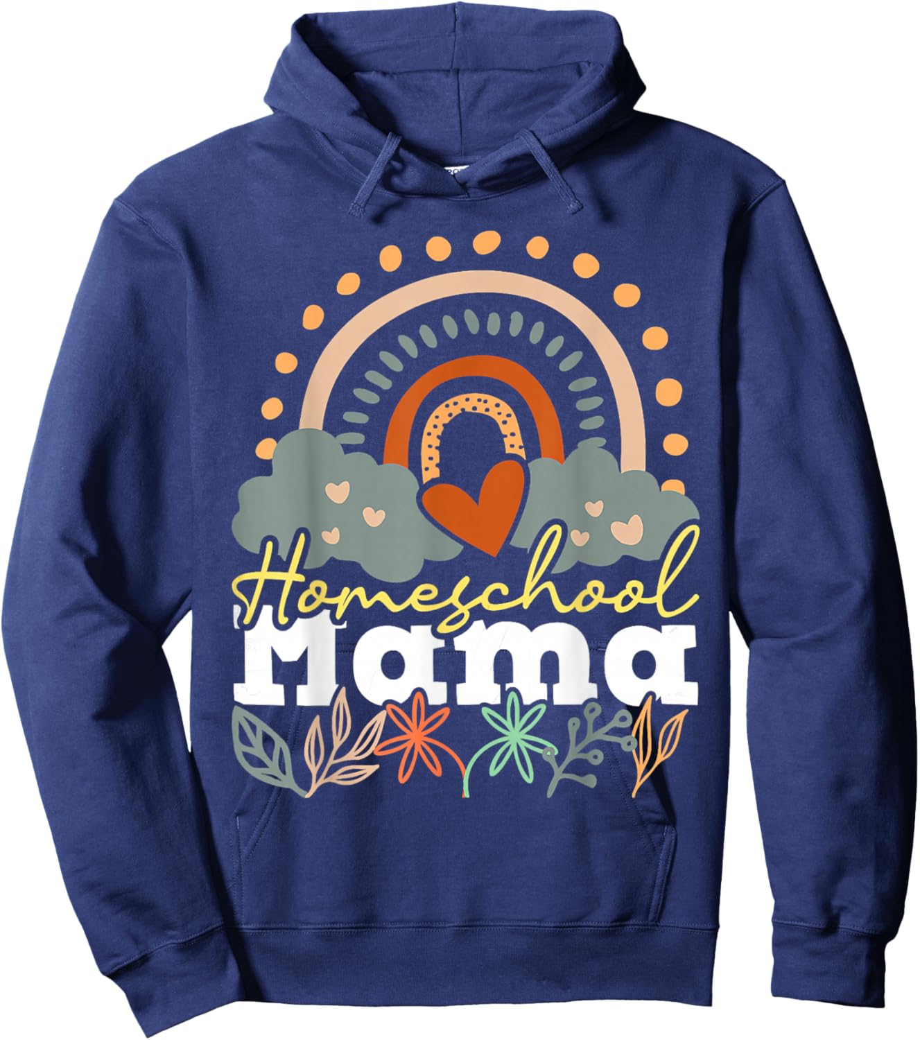 Homeschool Mama - Homeschooling Mom Rainbow Teach at Home Hoodie - Hoodie | Navy