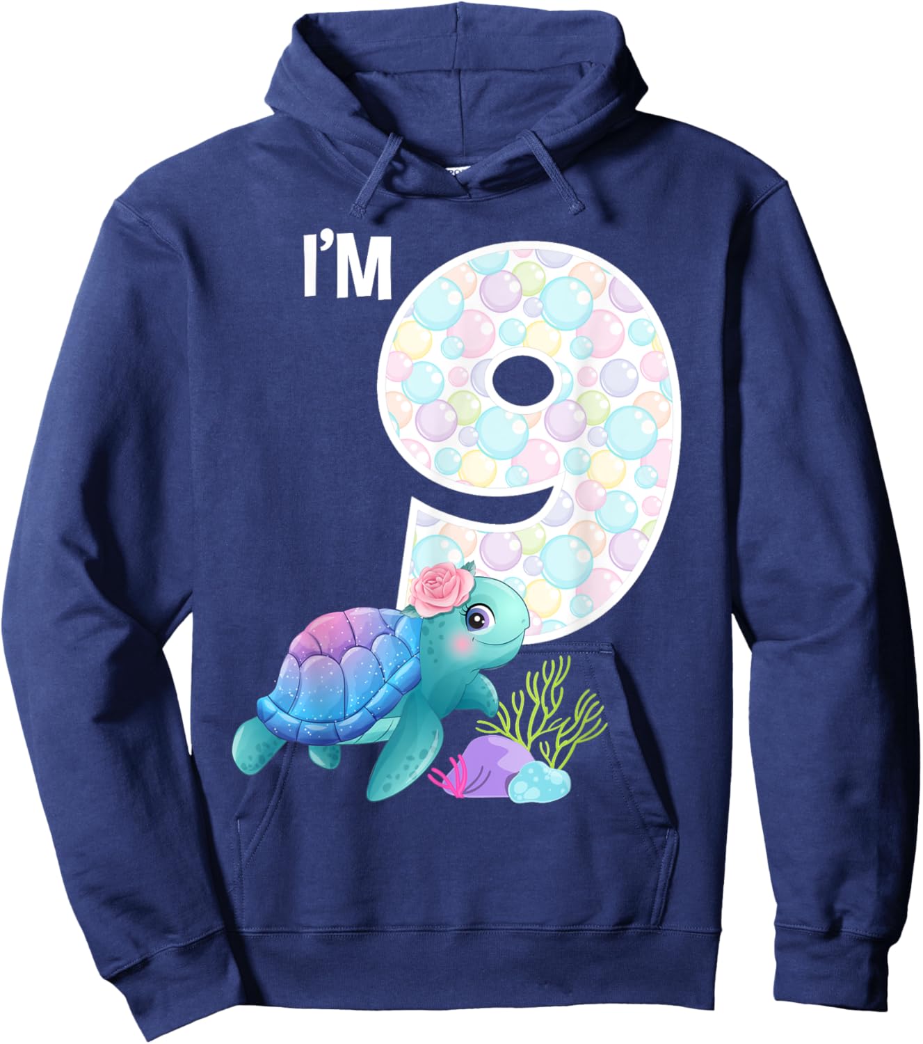 Sea Turtle Birthday I'm 9 Farm Ocean Theme 9th Birthday Hoodie - Hoodie | Navy