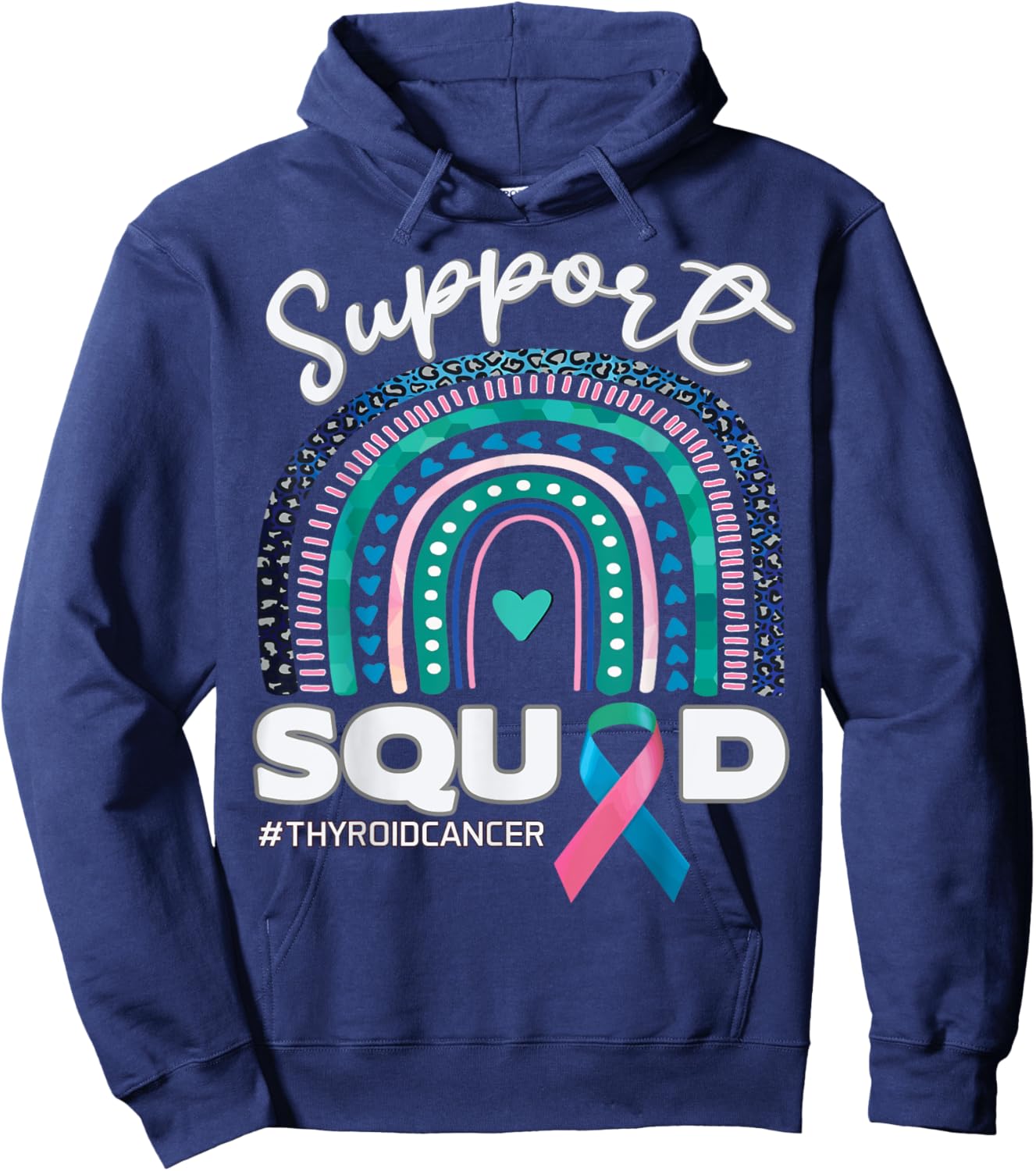 Thyroid Cancer Support Squad Blue Pink Teal Ribbon Hoodie - Hoodie | Navy