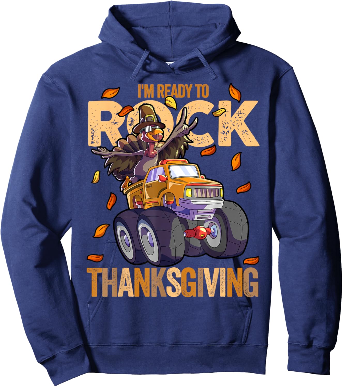Funny Turkey Monster Truck Thanksgiving Kids Boys Turkey Hoodie - Hoodie | Navy