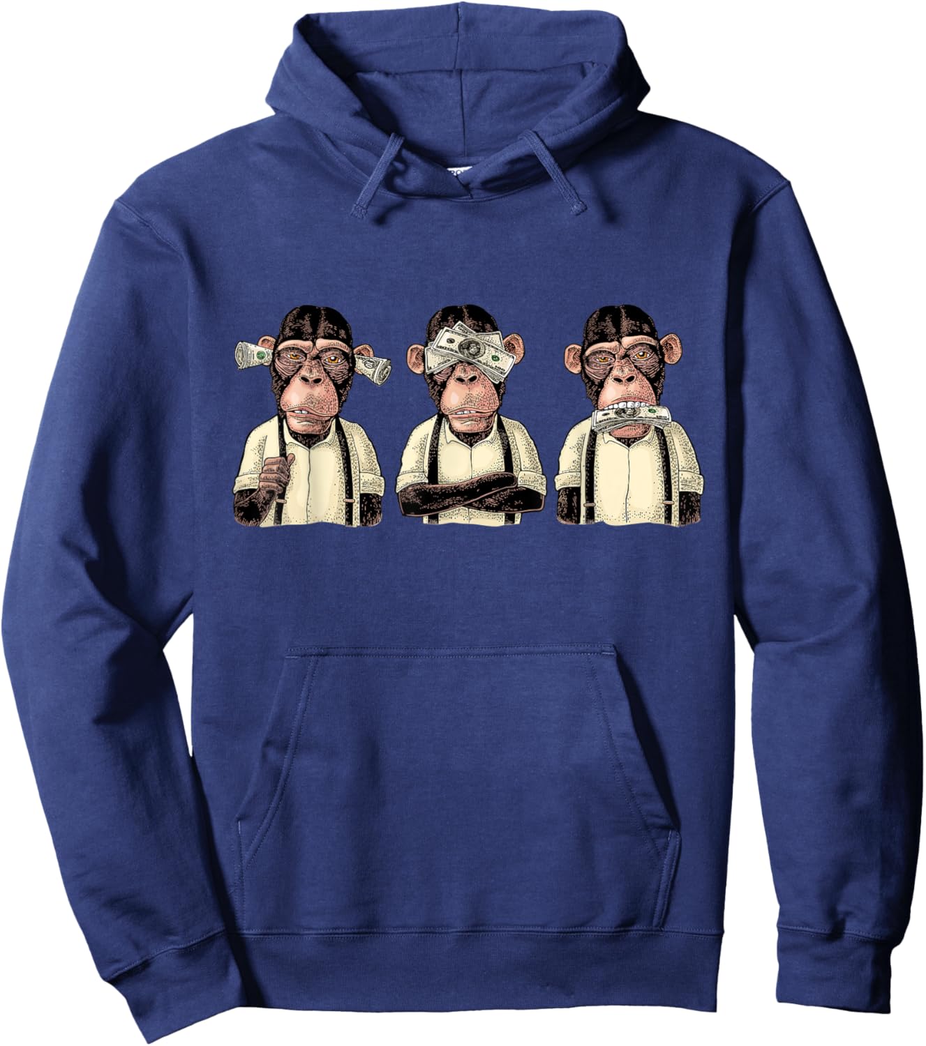 Money A Bag HEAR NO SEE NO SPEAK NO EVIL Monkey Dollar Bills Hoodie - Hoodie | Navy