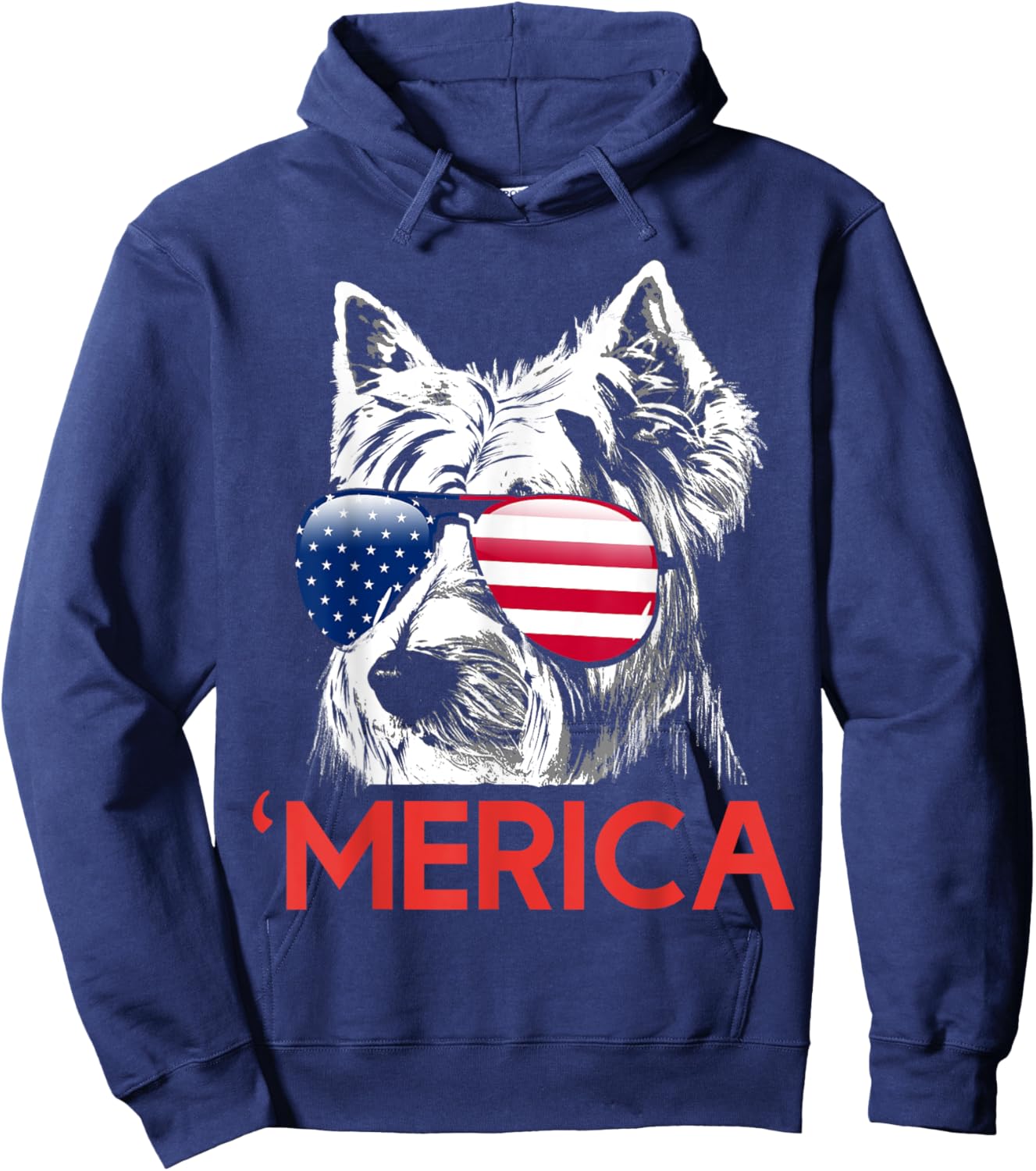 Merica Westie American Flag 4th of July Independence Day Hoodie - Hoodie | Navy
