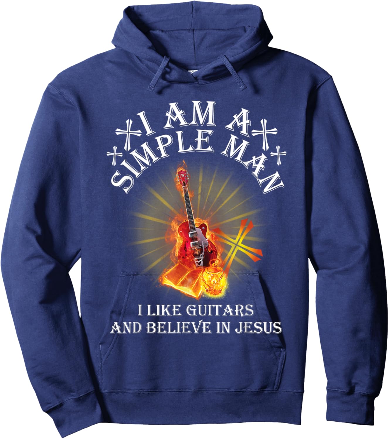 I Am A Simple Man I Like Guitars And Believe In Jesus Png Hoodie - Hoodie | Navy