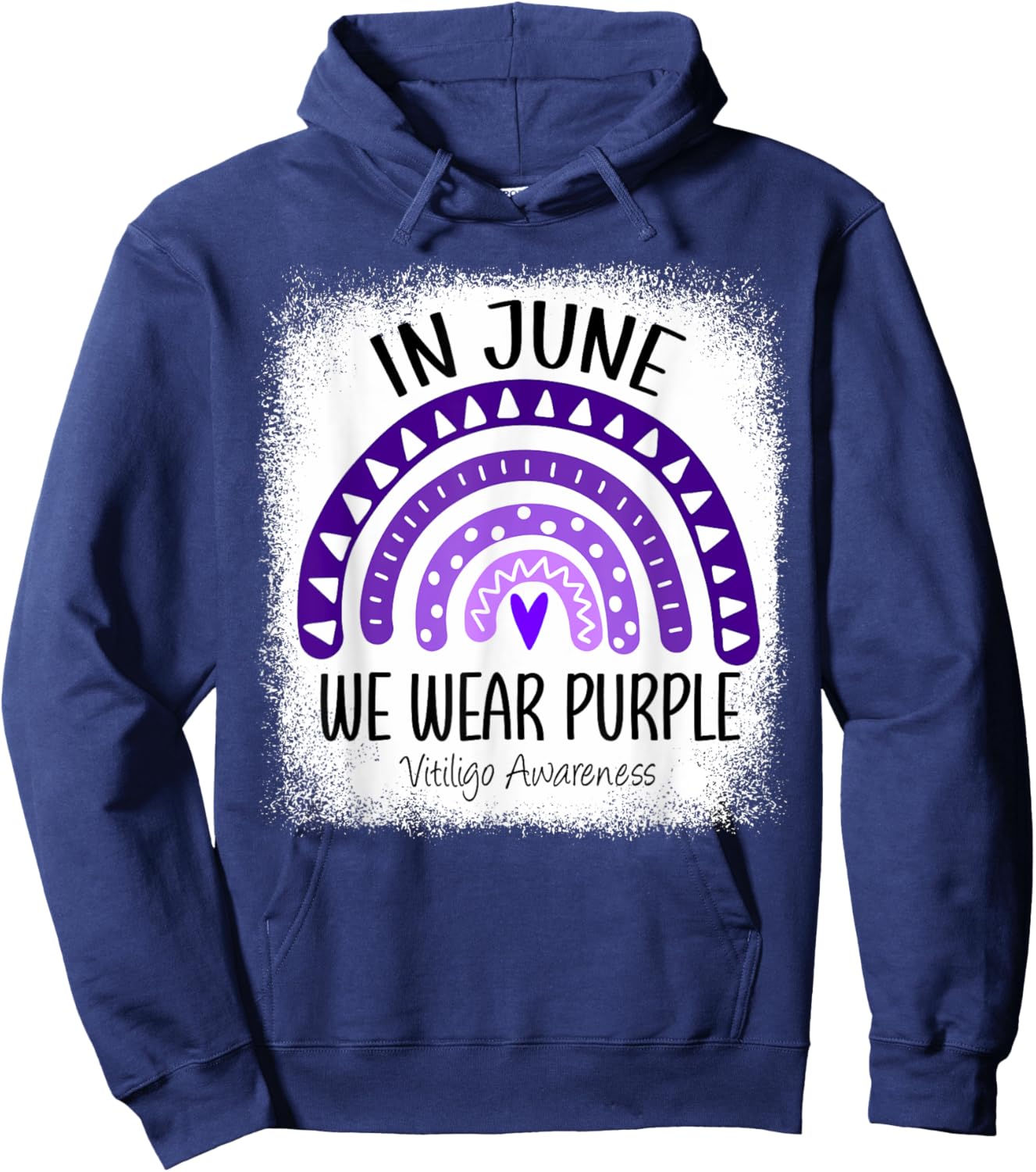 Rainbow In June We Wear Purple Vitiligo Awareness Ribbon Hoodie - Hoodie | Navy