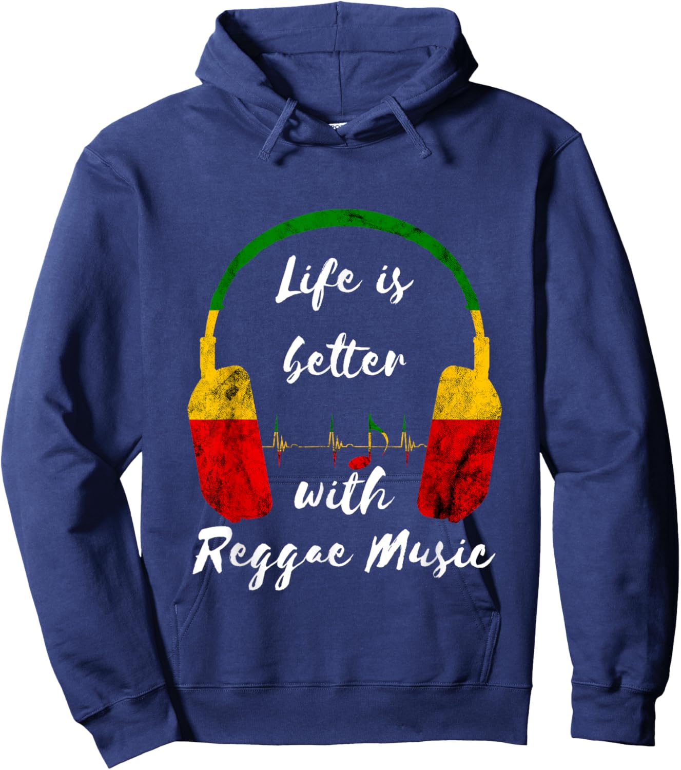 Reggae Music Headphones Rastafari Reggae Jamaica Reggaeton Hoodie - Hoodie | Navy
