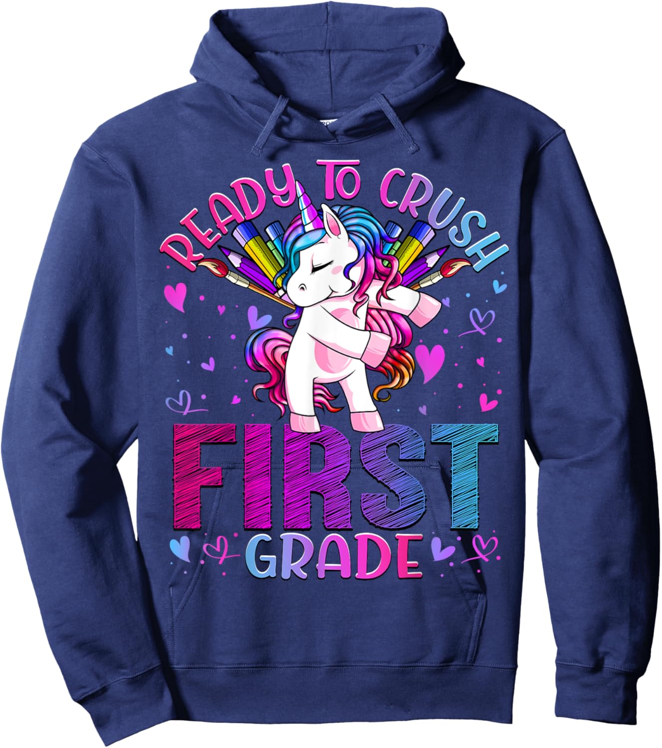 Ready to Crush First 1st Grade Back To School Unicorn Kids Hoodie - Hoodie | Navy