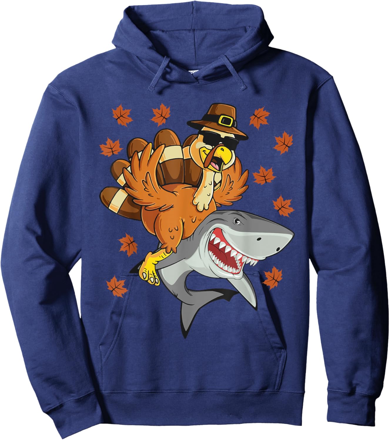 Thanksgiving Turkey Riding Shark Funny Toddler Boys Kids Hoodie - Hoodie | Navy