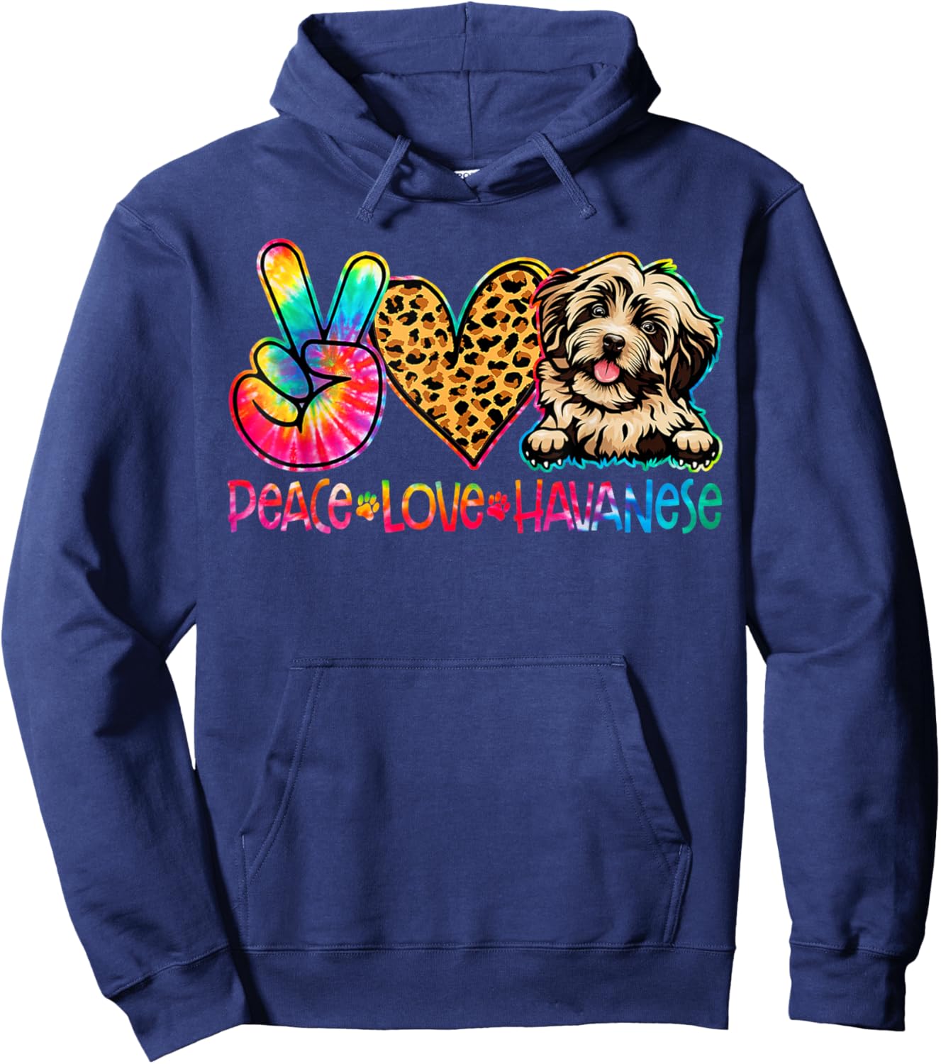 Peace Love Havanese Tie Dye Dog Lover Hoodie - Hoodie | Navy