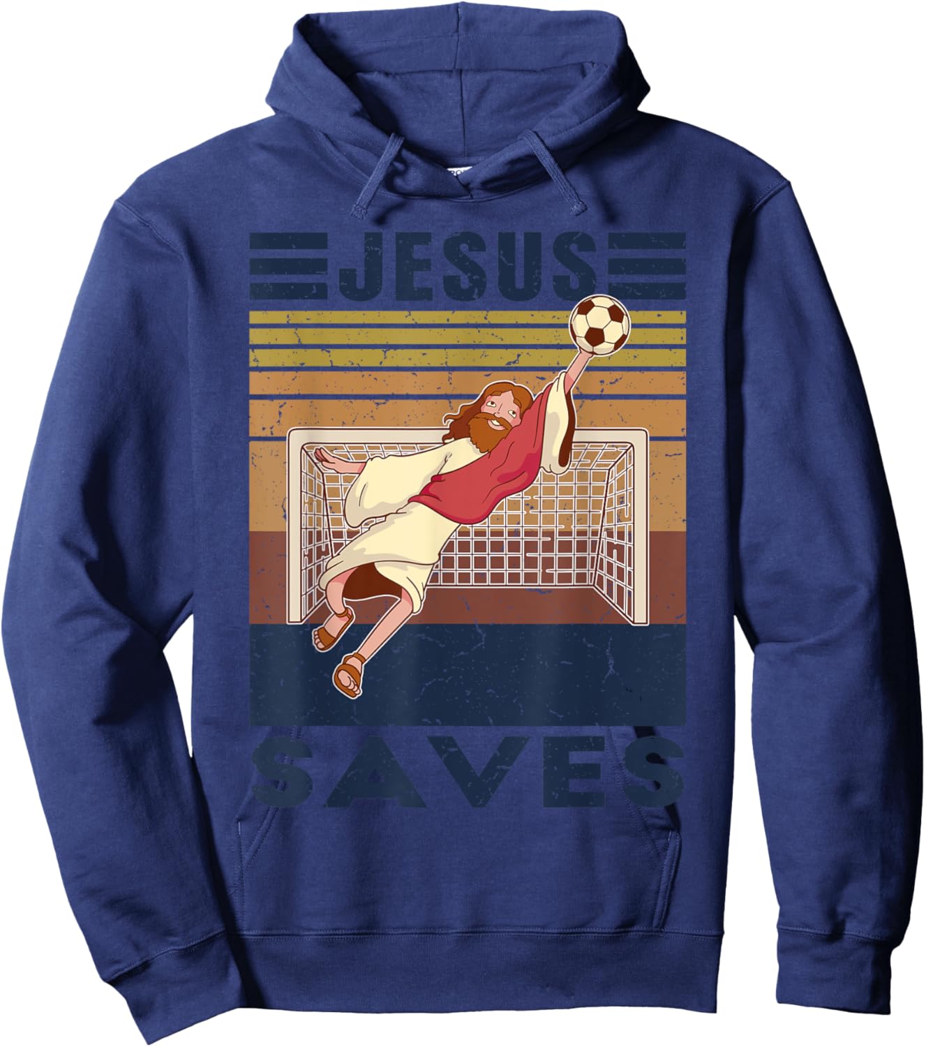 Retro Goalkeeper Jesus Saves Soccer Goal Hoodie - Hoodie | Navy