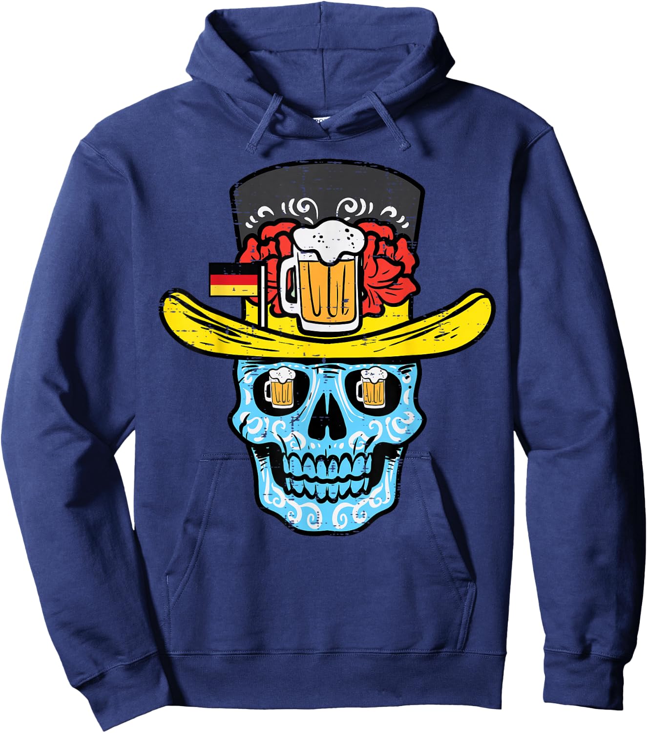 Oktoberfest Sugar Skull Sombrero German Mexican Men Women Hoodie - Hoodie | Navy