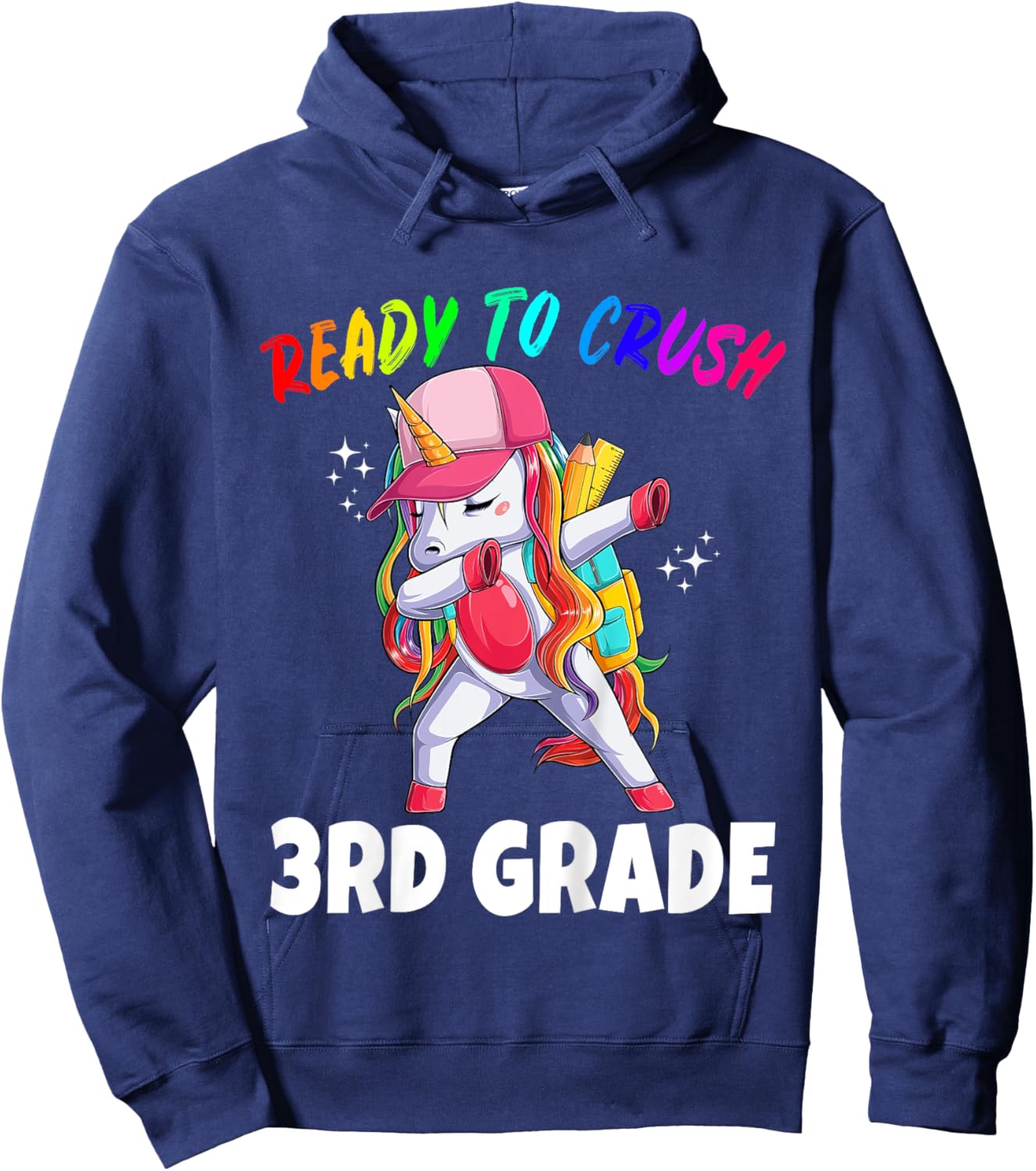 3rd Grade Unicorn First Day of School Gift Girls Rainbow Hoodie - Hoodie | Navy