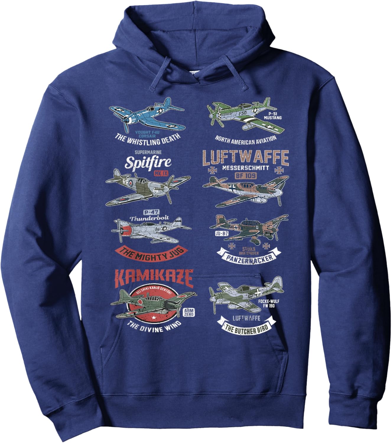 WW2 Planes Warbirds Warplanes F4U Corsair P-47 Thunderbolt Hoodie - Hoodie | Navy