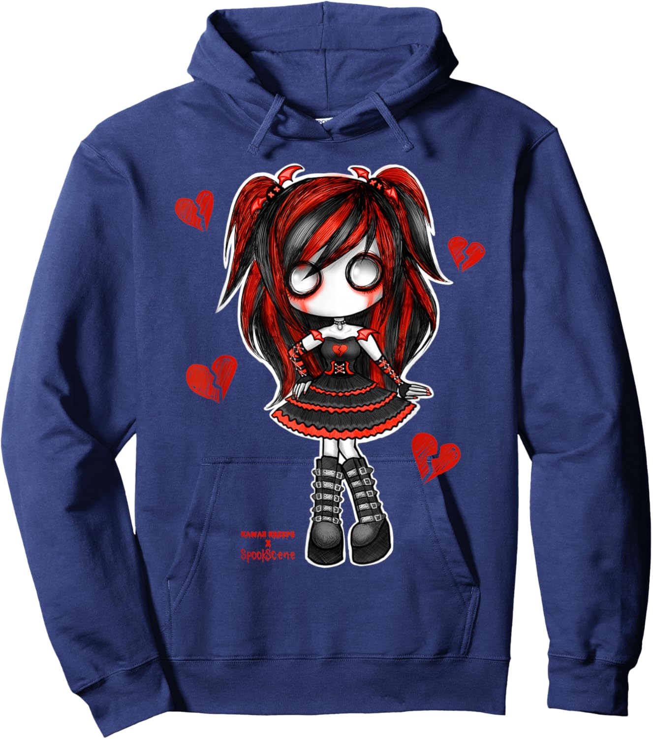 Spookscene Emo Girl Drawing Soft Goth Mall Goth Red Alt Cute Hoodie - Hoodie | Navy