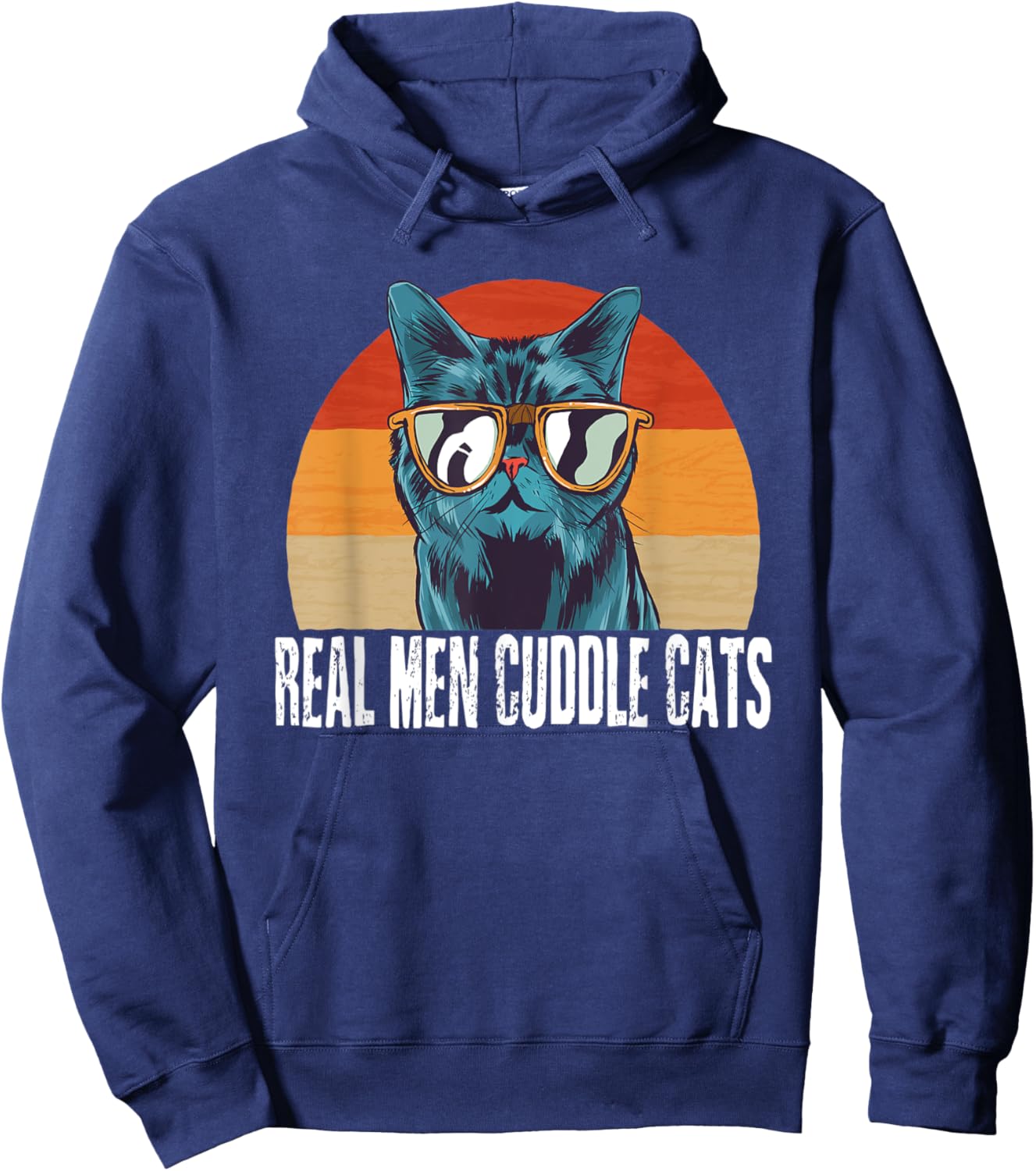 Real Men Cuddle Cats Cat Daddy Dad Vintage Retro Hoodie - Hoodie | Navy