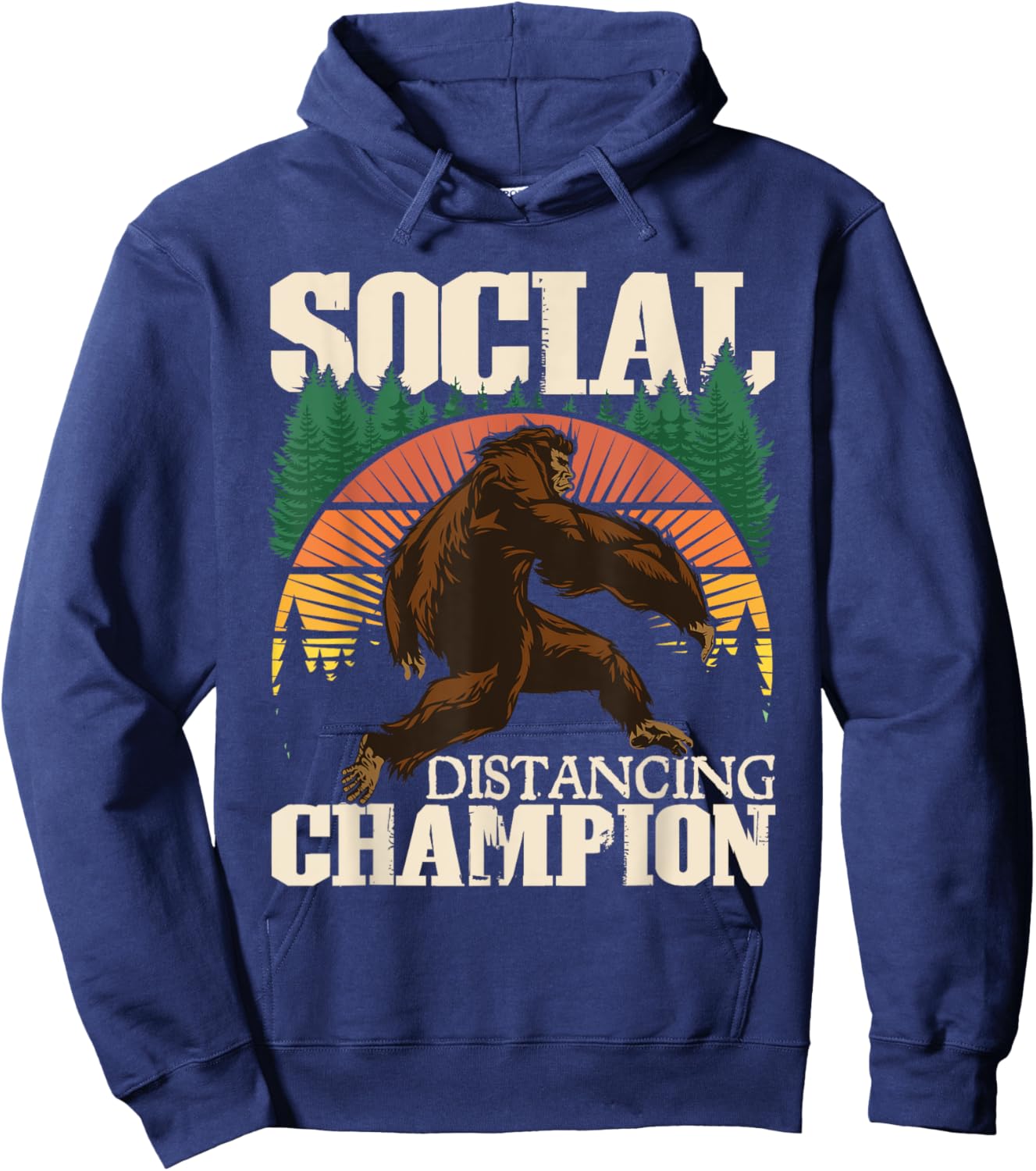 Social Distancing Champion - Funny Bigfoot Sasquatch Hoodie - Hoodie | Navy