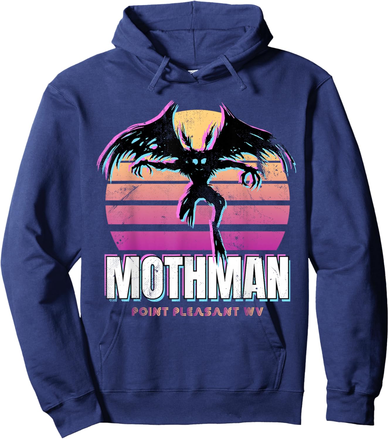 Retro Mothman 80s Cryptid Sunset Hoodie - Hoodie | Navy