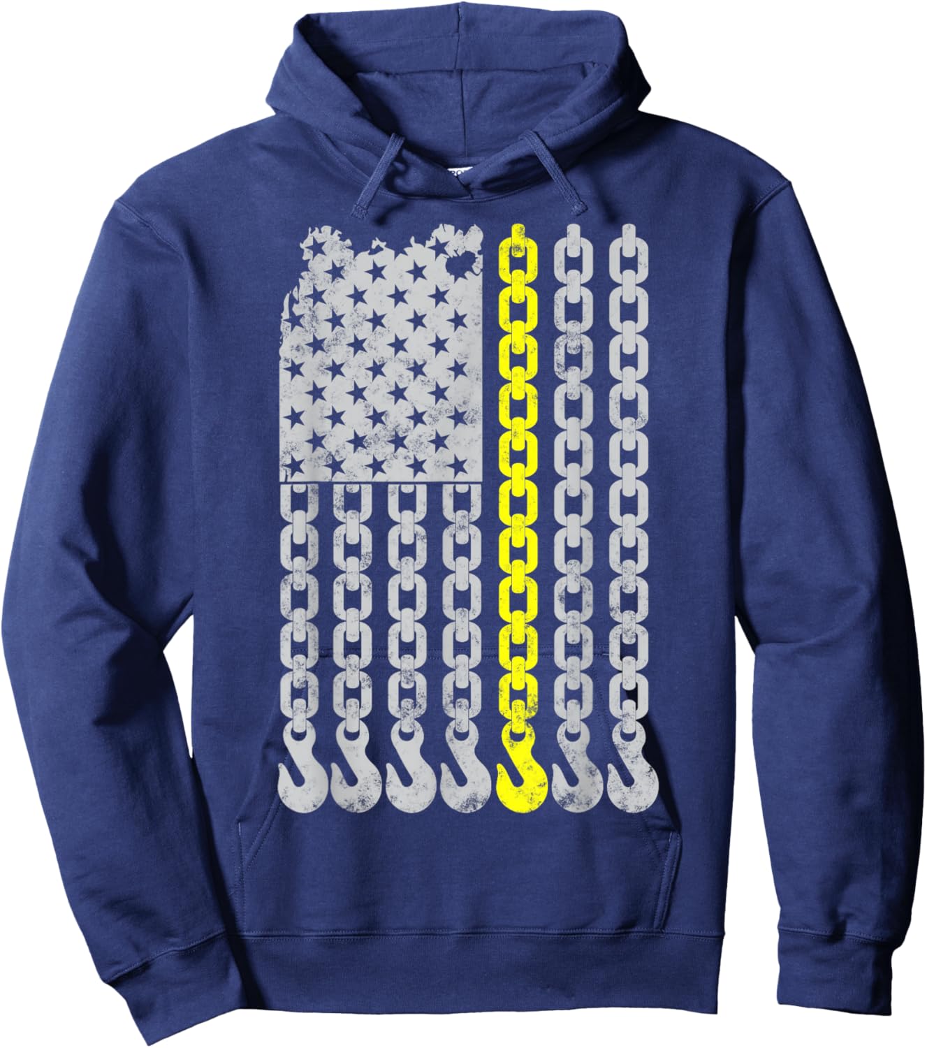 Thin yellow line Chain Hook American flag Tow Truck Driver Hoodie - Hoodie | Navy