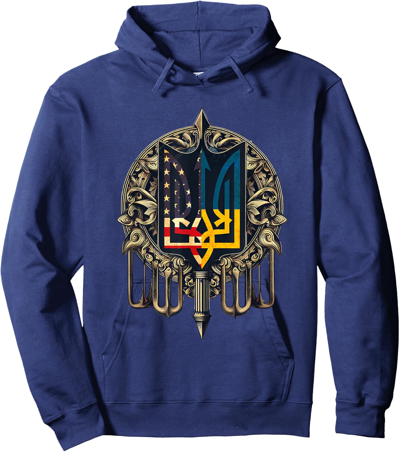Vintage Ukraine American Flag Ukrainian Trident Men Hoodie - Hoodie | Navy