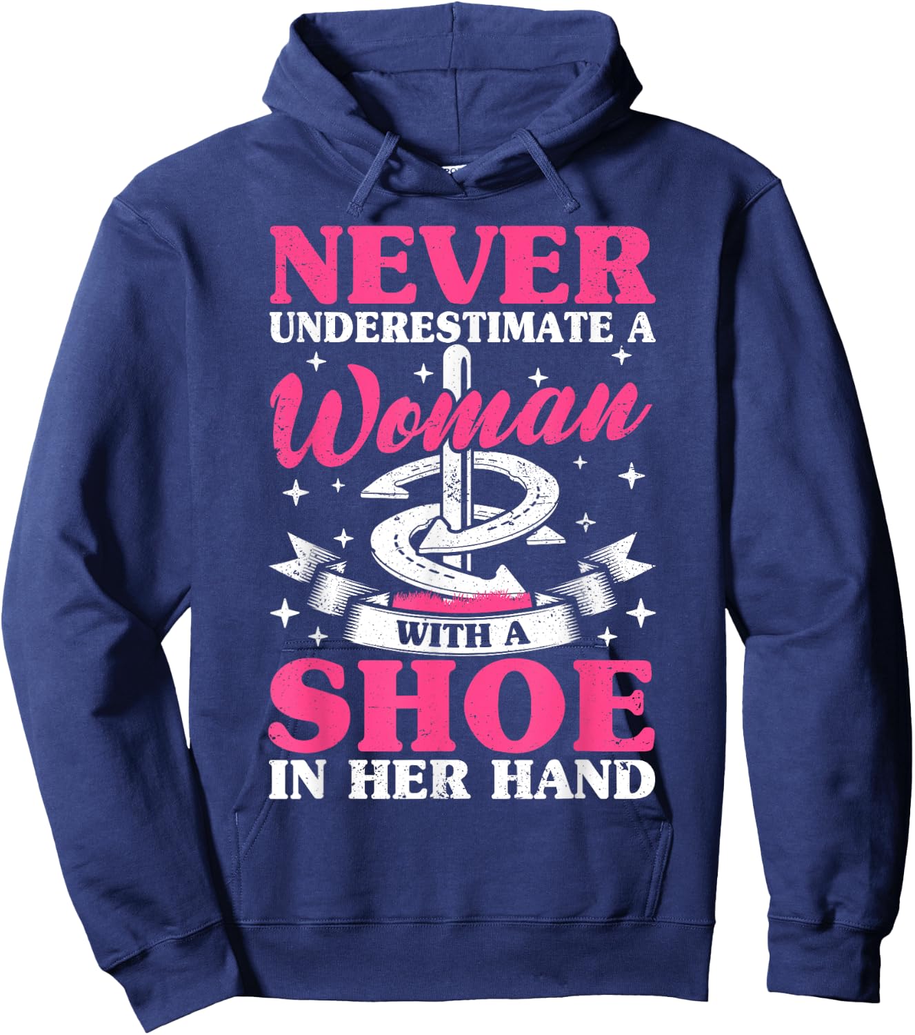 Never underestimate a woman Funny Horseshoe Pitching Hoodie - Hoodie | Navy