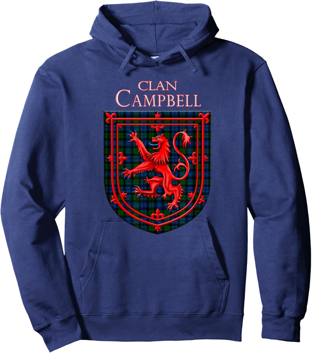 Campbell Tartan Scottish Plaid Lion Rampant Hoodie - Hoodie | Navy