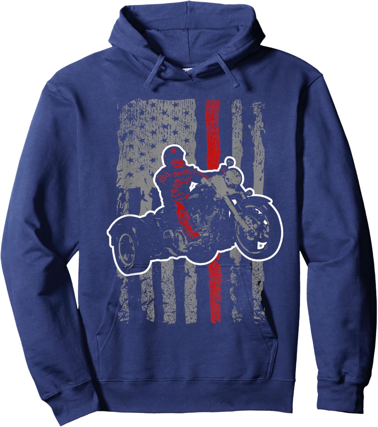 USA Flag Trike Bike Men's Motorcycle Trike Rider Triker Hoodie - Hoodie | Navy