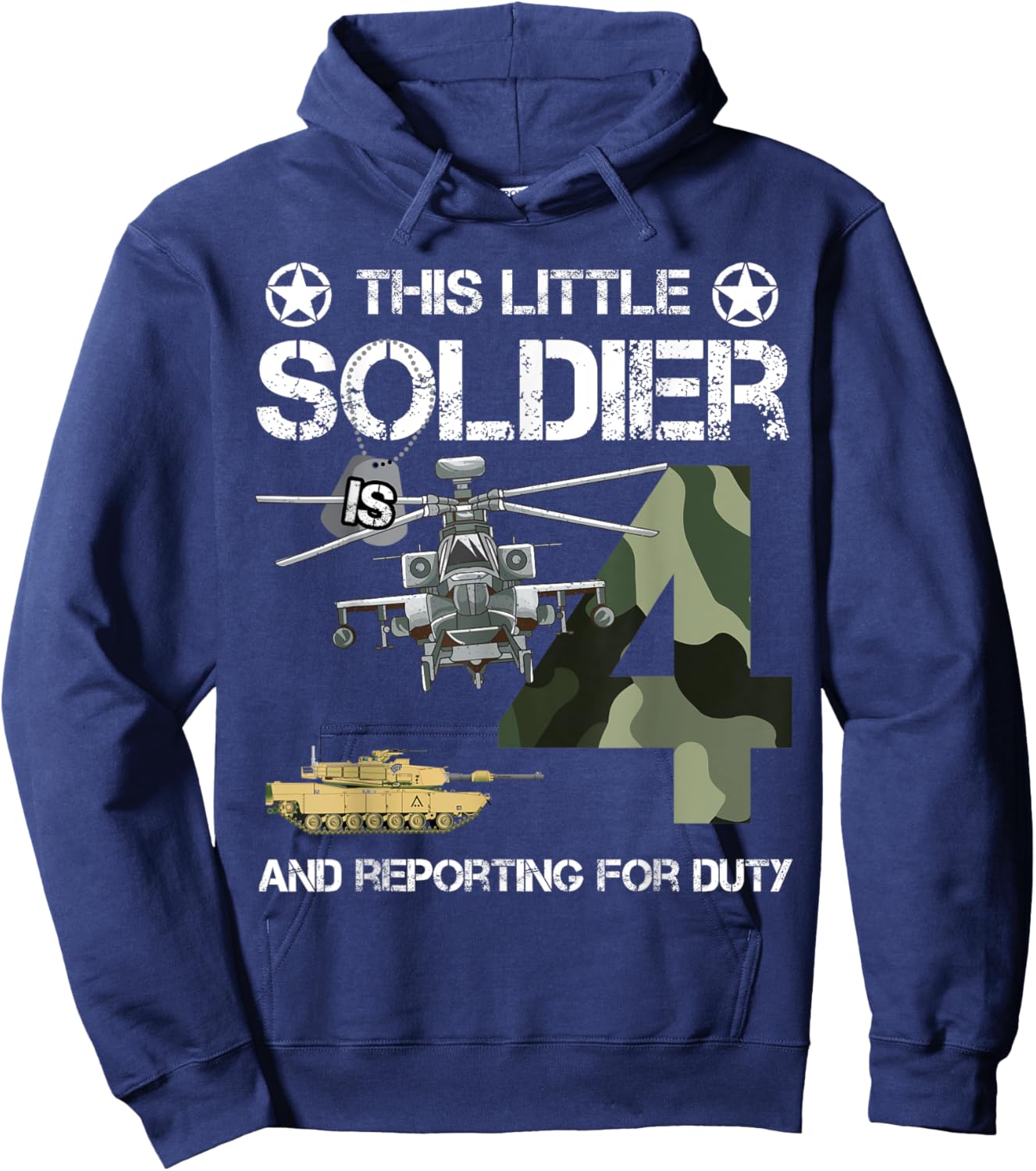 4 Year Old Soldier Camo Army Birthday Themed Military Family Hoodie - Hoodie | Navy