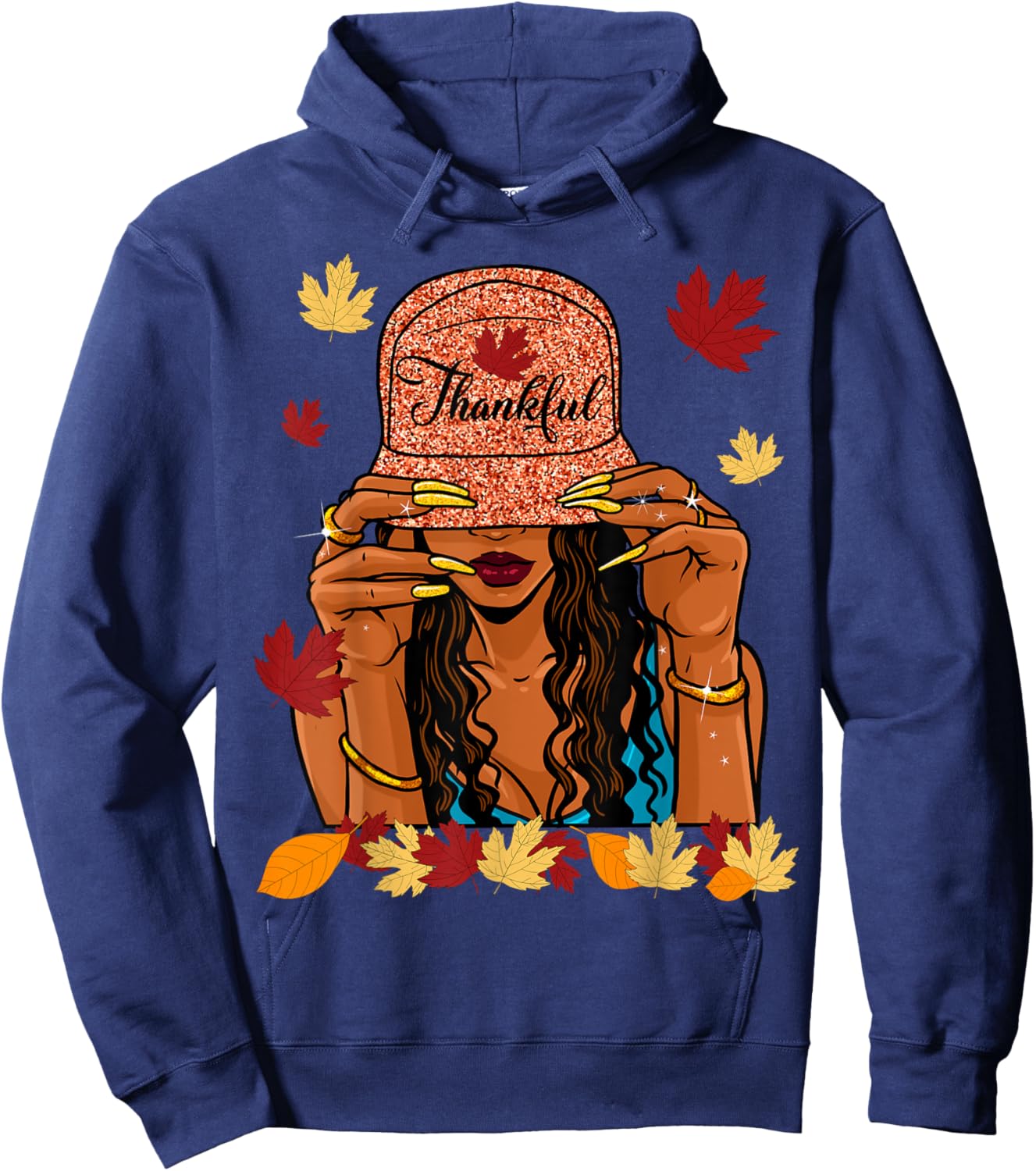 Thanksgiving Thankful Afro African American Autumn Fall Hoodie - Hoodie | Navy