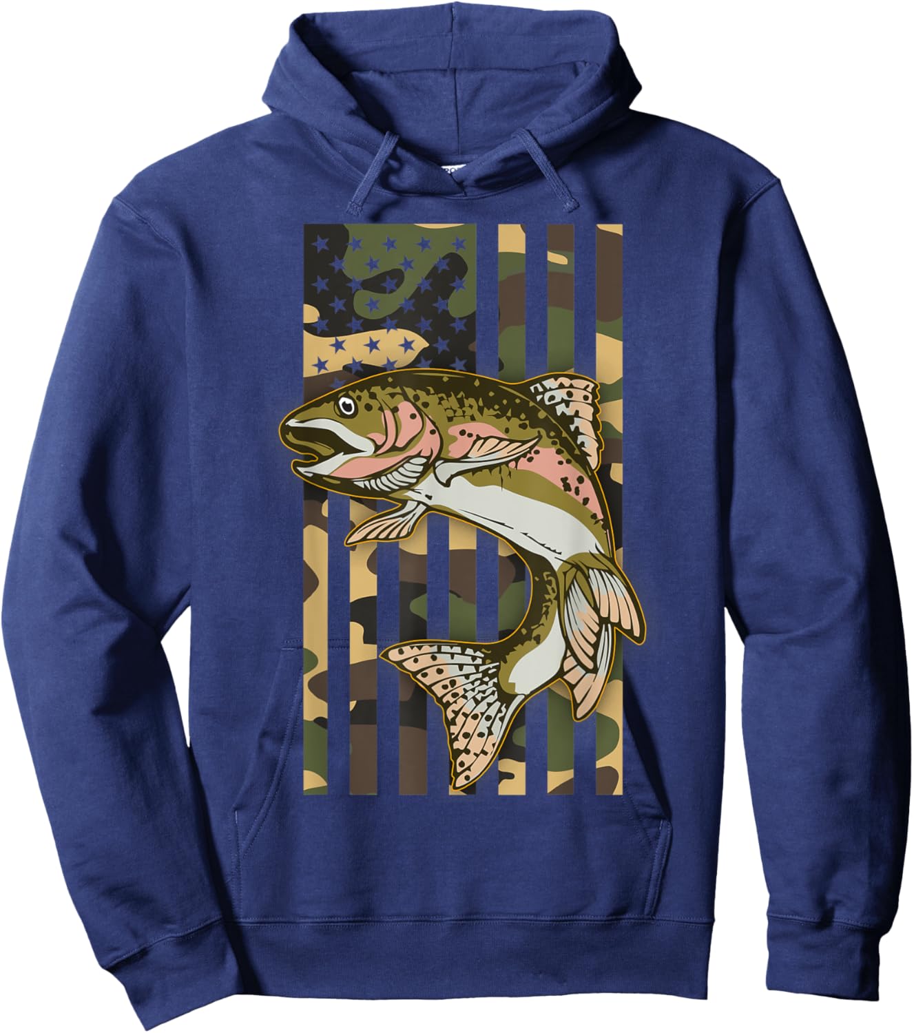 Trout Fishing Camo American Flag Rainbow Trout Fisherman Hoodie - Hoodie | Navy