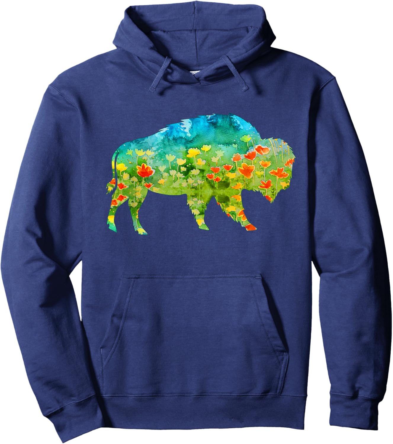 Flower Silhouette Bison Buffalo Hoodie - Hoodie | Navy