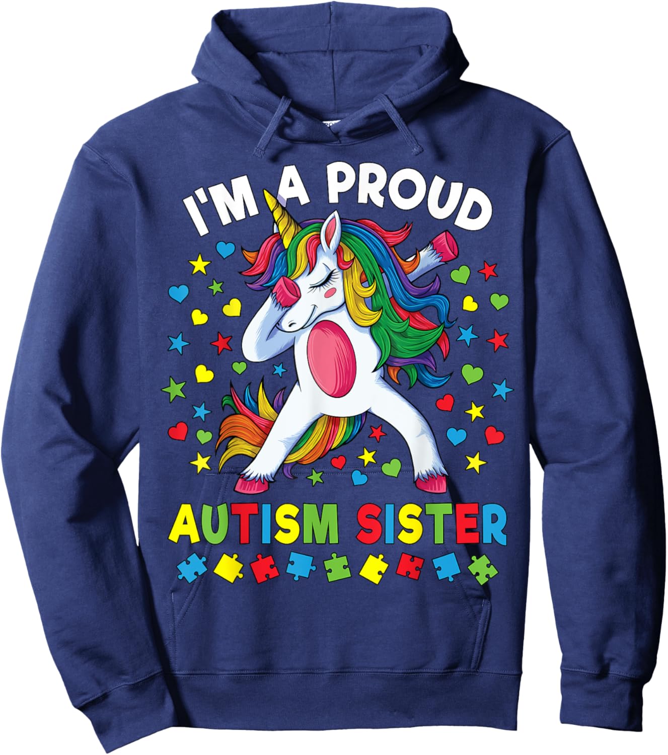 Autism Awareness Dabbing Unicorn Girl Proud Autism Sister Hoodie - Hoodie | Navy