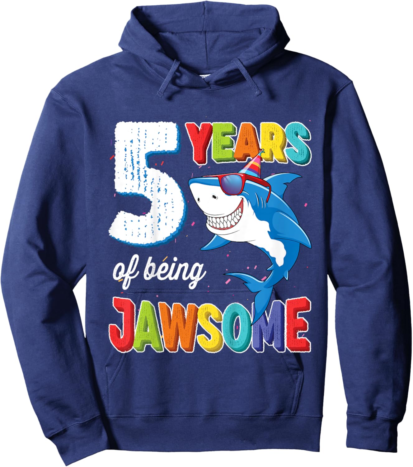 Kids 5 Year Old Boys Kids JawSome Shark 5th Birthday Hoodie - Hoodie | Navy