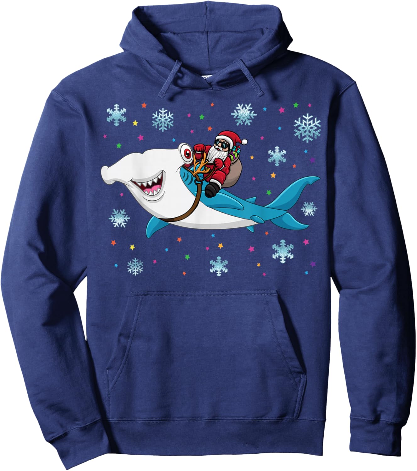 Santa Riding Hammerhead Shark Adorable Kids Boys Christmas Hoodie - Hoodie | Navy