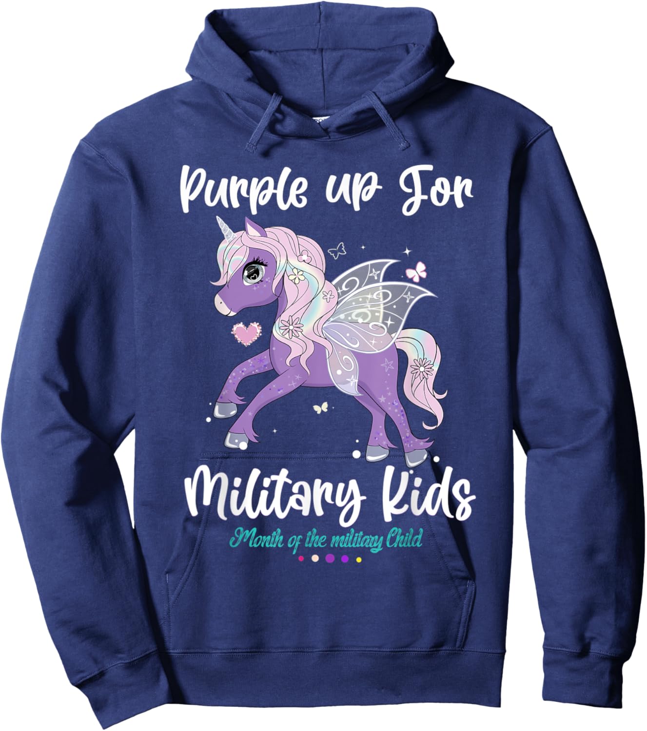 Unicorn Purple up Day For military kids CHILD Purple Up 2022 Hoodie - Hoodie | Navy