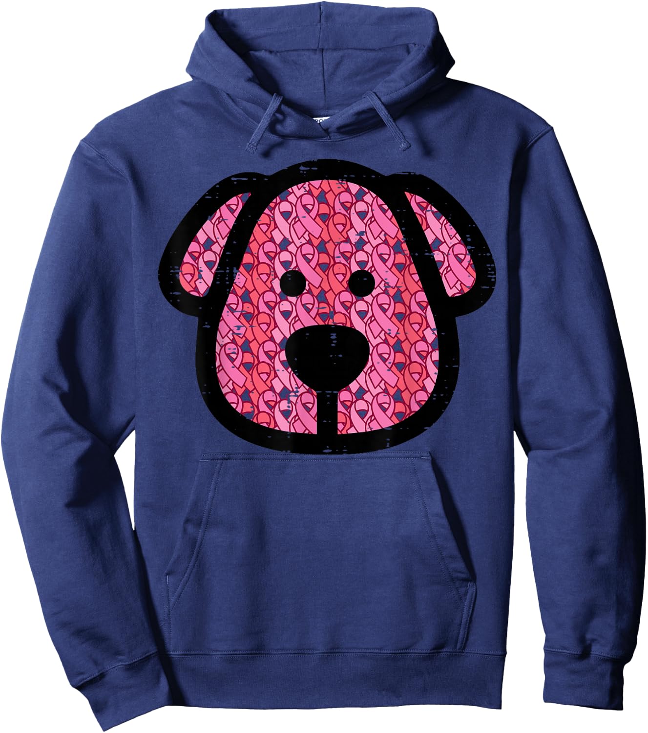 Breast Cancer Dog Face Pink Ribbons Awareness Women Kids Men Hoodie - Hoodie | Navy