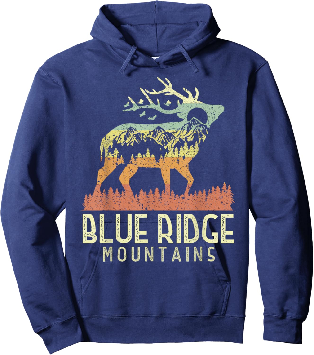 Blue Ridge Mountains Retro Vintage Hiking Elk Camping Gift Hoodie - Hoodie | Navy