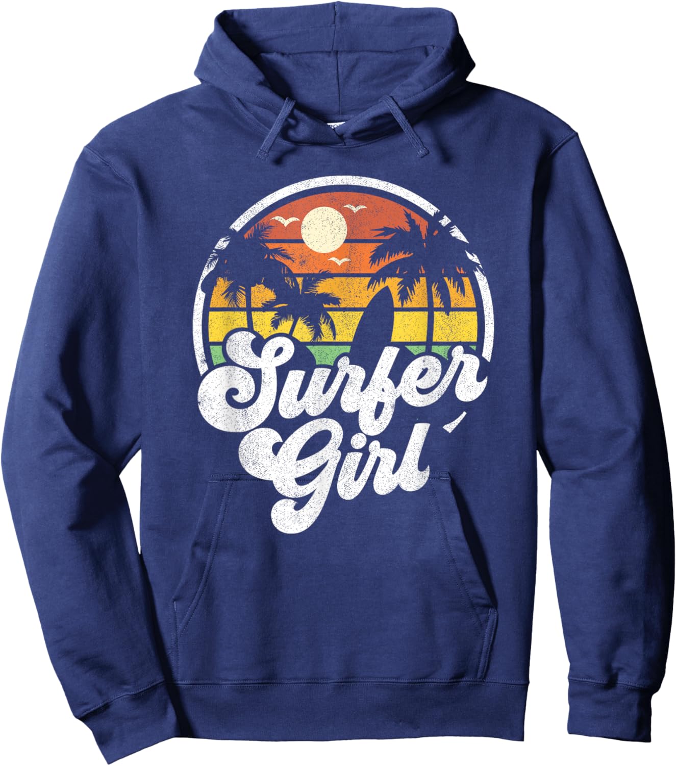 Surfer Girl Beach Retro 70s Summer Surfing Vacation Gift Hoodie - Hoodie | Navy