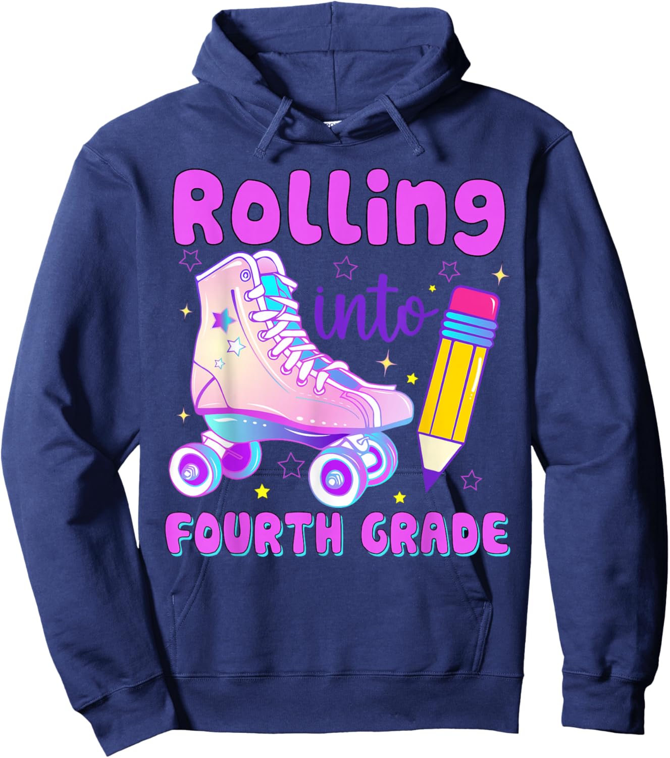 Rolling into Fourth Grade Roller Skate Back to School Hoodie - Hoodie | Navy