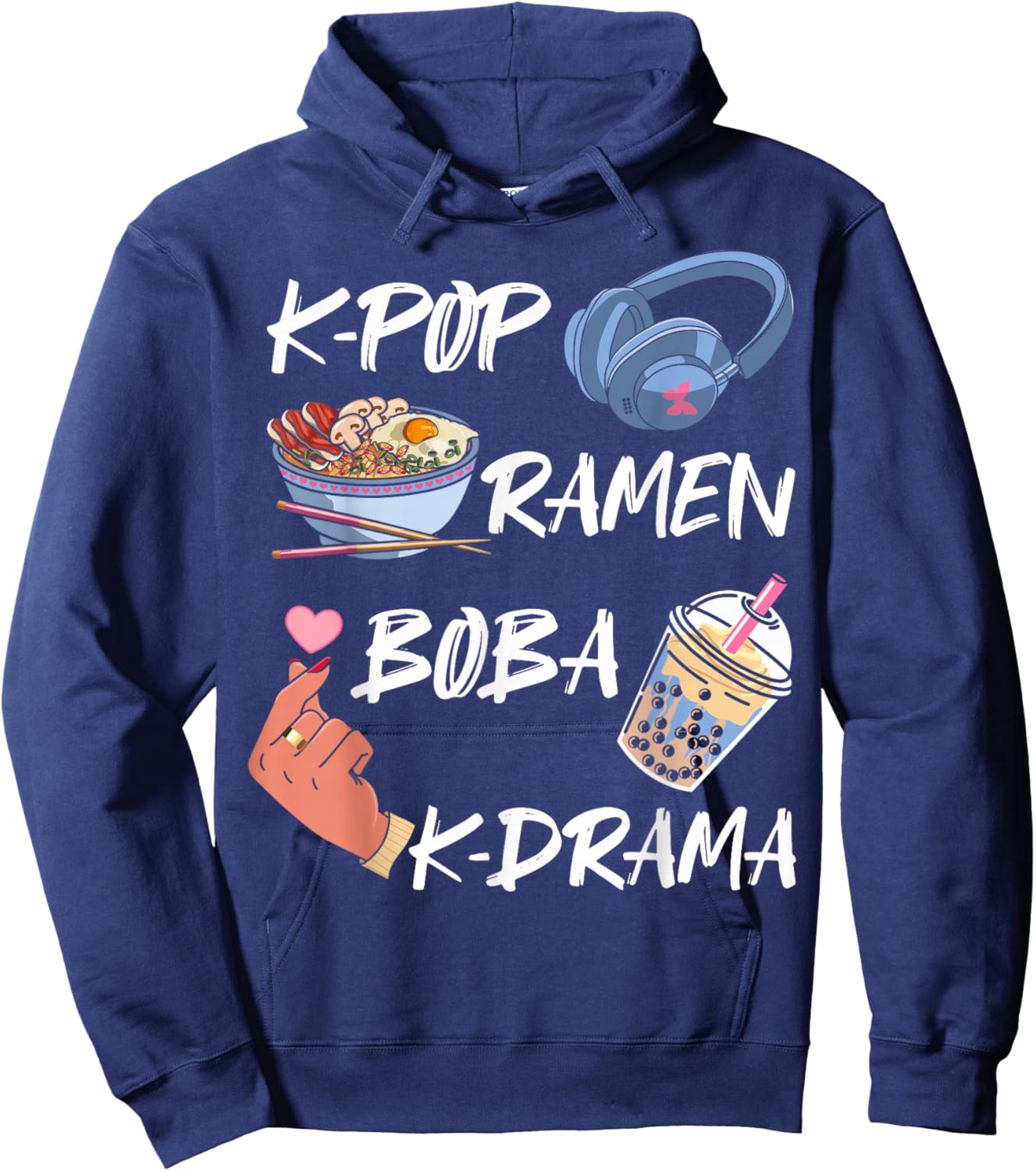 K-pop Ramen Boba K-drama South Korean Food Movie Music Lover Hoodie - Hoodie | Navy