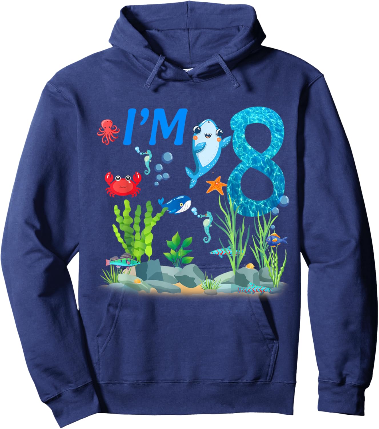 8 Year Old Ocean themed birthday Under the sea 8th birthday Hoodie - Hoodie | Navy