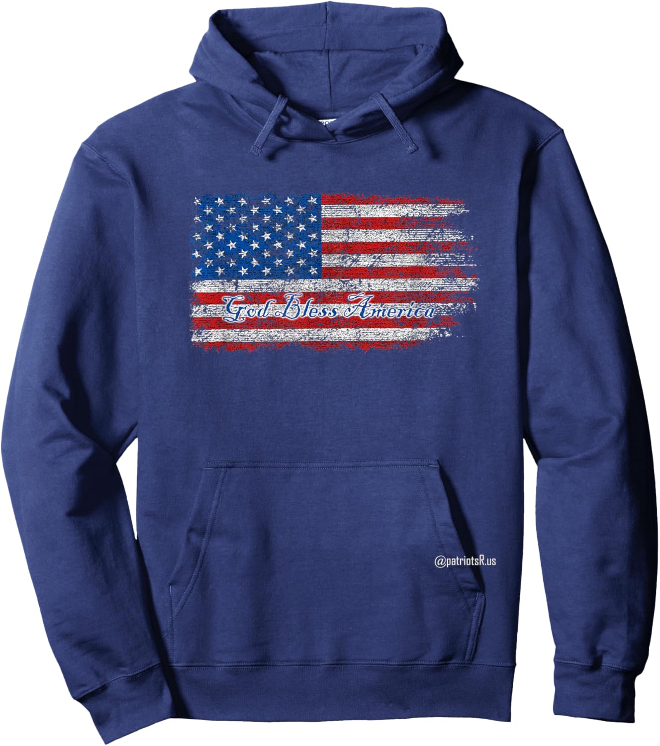 God Bless America Tattered American Flag Worn Distressed Women Kids Men Hoodie - Hoodie | Navy