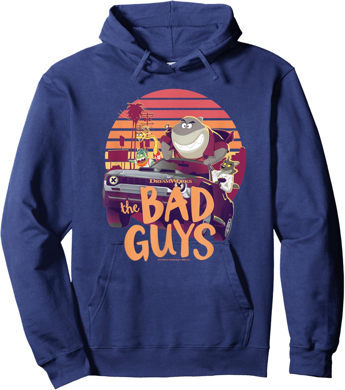 The Bad Guys Group Getaway Car Sunset Poster Hoodie - Hoodie | Navy