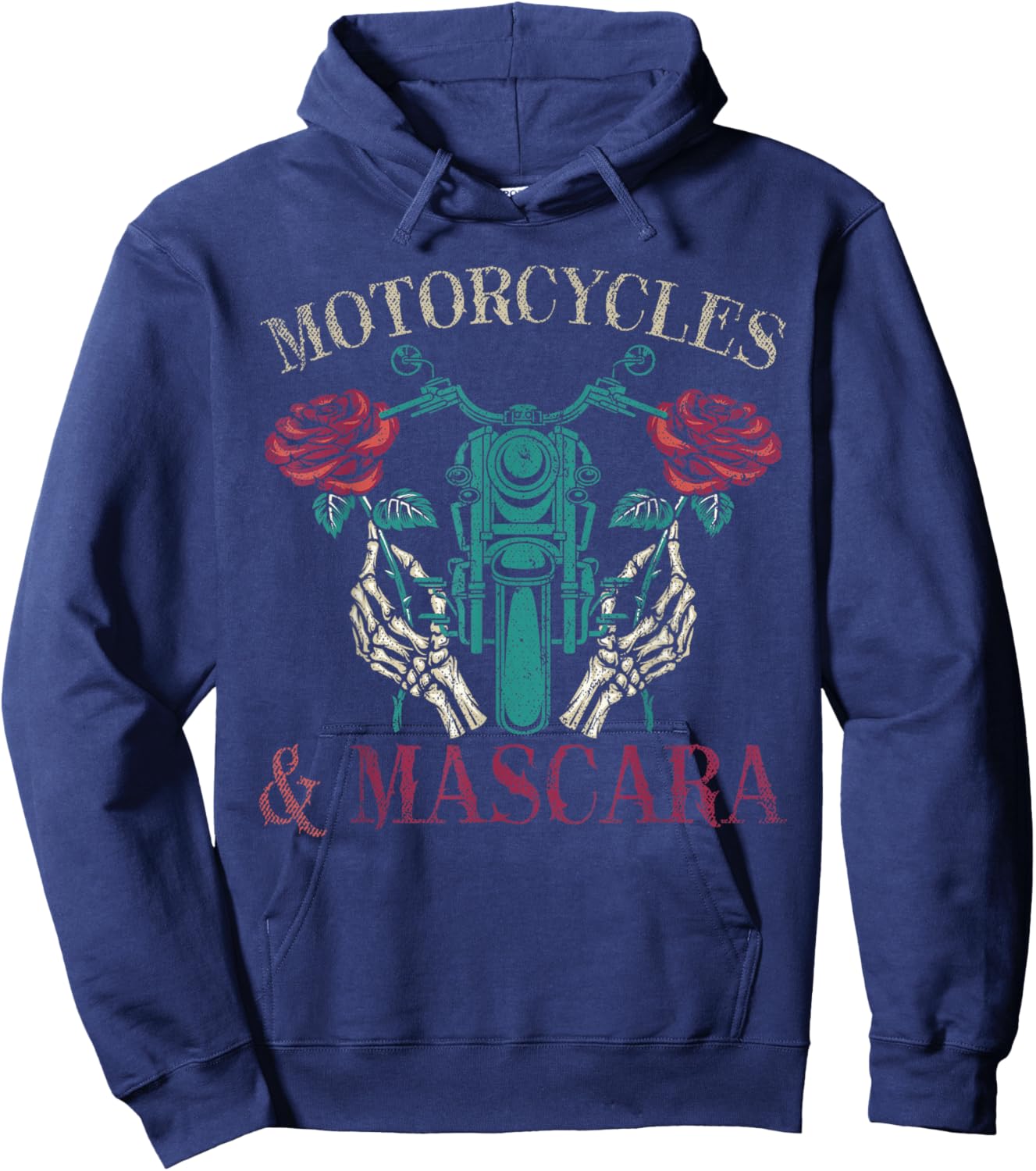 Motorbike Riding Women Motorcycles And Mascara Roses Biker Hoodie - Hoodie | Navy